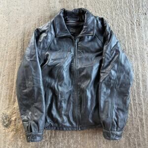 VINTAGE 90S WILSON LEATHER PELLE BLACK BOMBER JACKET COAT ZIP UP MENS MEDIUM